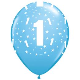 Balón na prvé narodeniny - s číslom 1, modrý, 28 cm, 6 ks
