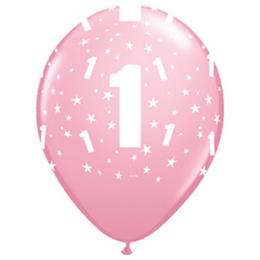 Balón na prvé narodeniny - s číslom 1, ružový, 28 cm, 6 ks