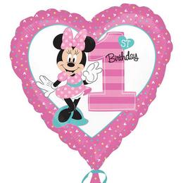 18 inch Minnie Mouse fóliový balón v tvare srdca k prvým narodeninám