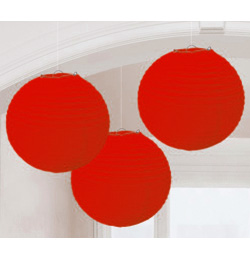 Závesná dekorácia lampióny červené - 24 cm, 3 ks/bal