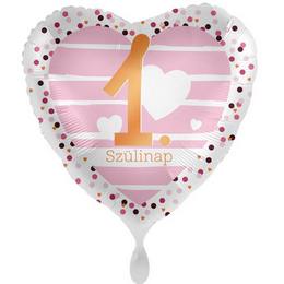 17 inch Első szülinap ružový fóliový balón srdce k 1. narodeninám pre dievčatko