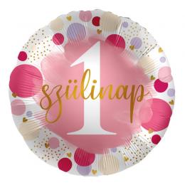 17 inch 1. Szülinap ružový fóliový balón k 1. narodeninám pre dievčatko 